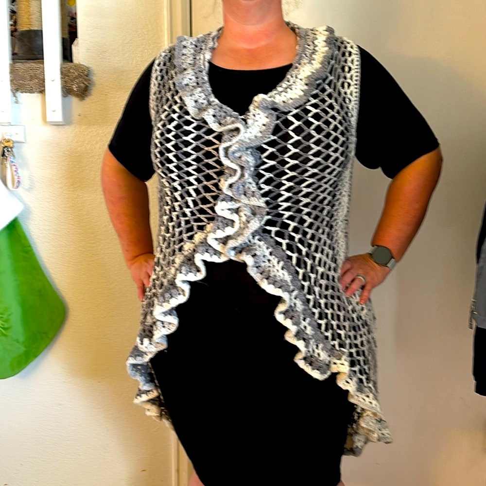 Greyscale Handmade Crocheted Mandala Sweater Vest